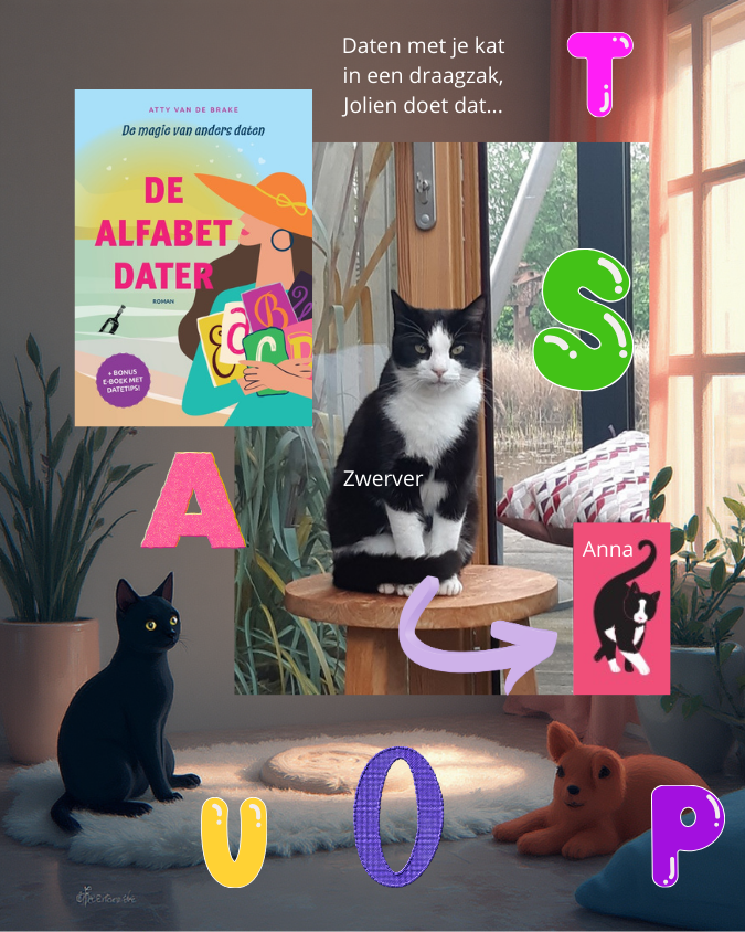 De magie van anders daten. Zou jij daten met je kat in een draagzak? 
alfabetdater.nl/boek-atty-van-…