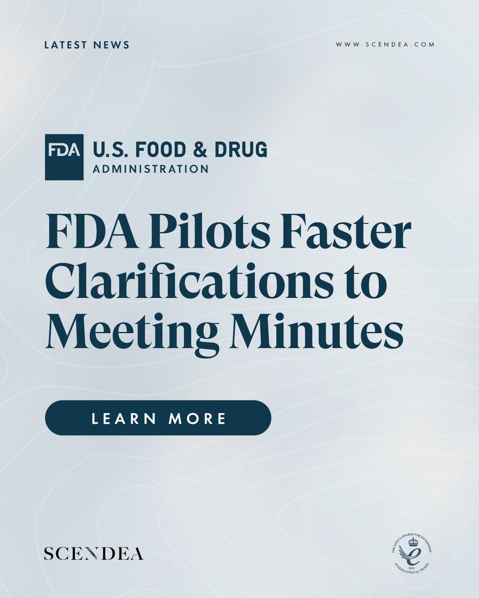 scendea's tweet image. The @US_FDA has announced a pilot program designed to streamline communication with sponsors following formal meetings. Discover how Scendea can support your FDA interactions, book a meeting with our team, today: scendea.com/contact
-
#FDAinteractionsupport #drugdevelopment
