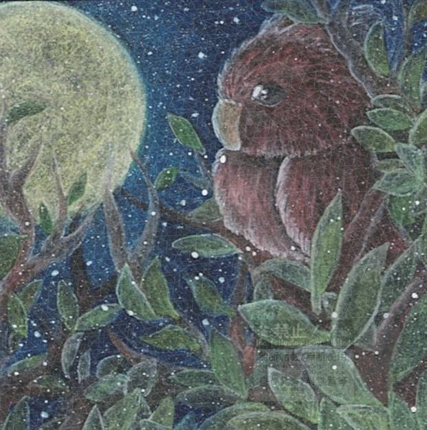 🌕️月夜の晩に-フクロウ-🦉 黒画用紙に水彩絵の具で描いた作品です