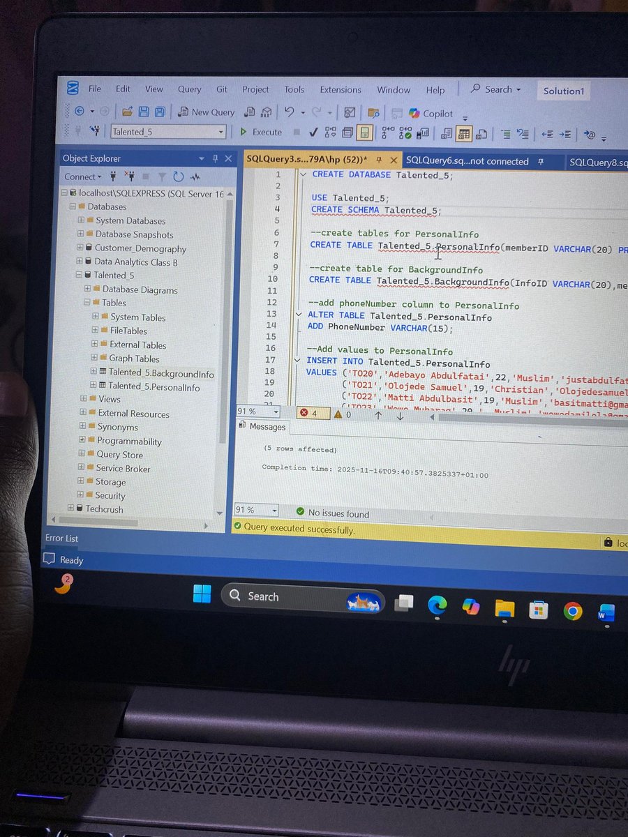 _DearKasi's tweet image. SQL amazed me because of how fast and powerful it is.With just a few lines of code, you can pull out exactly the information you need from huge datasets. It does not only manage data, it reveals pattern and answer questions
@TechCrushHQ 
#learningwithTechcrush
#risewithTechcrush