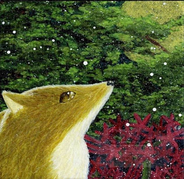 連続失礼致します…！🙇 🌕️月夜の晩に-キツネ-🦊 黒画用紙に水彩