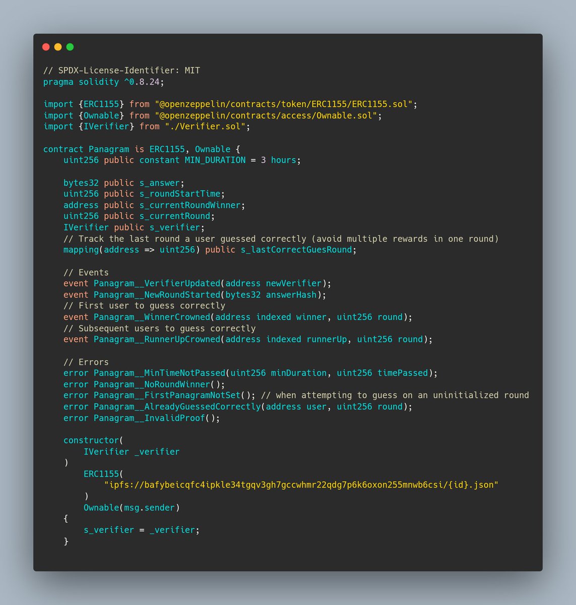 s3bc40's tweet image. working on ZK panagram from @CyfrinUpdraft course for ZKP dev

the comeback to @solidity_lang vibe and making circuits with @NoirLang 

we set rounds, how to define a main and sub winners while setting up ownership + ERC1155