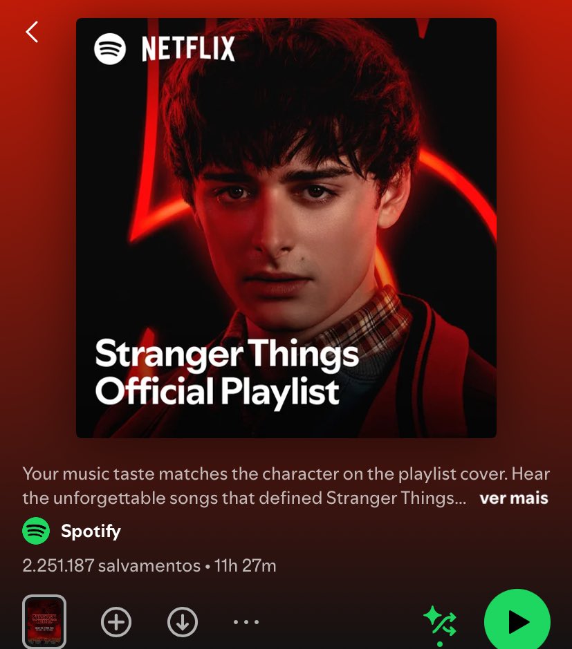 portalm4tthk's tweet image. 🚨| Entre na playlist oficial de Stranger Things no Spotify e veja qual é o pôster de personagem da S5 que está na sua capa;

EU TIREI O WILL!!! AAAAAAAAAAAAA