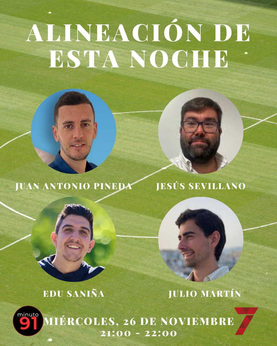 🚨 Muchas cosas que comentar en #Minuto91Sevilla:

❌ Las bajas para el Derbi: Lesionados y caso Antony.

👀 Renovación de Pellegrini y previa de UEFA contra el Utrecht.

🎙️ Con <a href="/japineda88/">Juan Antonio Pineda</a>, <a href="/JSevillano83/">Jesús Sevillano</a>, <a href="/14eduSanina/">Edu Saniña</a> y <a href="/JulioMartin97/">Julio Martín</a>.

📺 A las 21:00 en <a href="/7TVSevilla/">7TV Sevilla</a>.