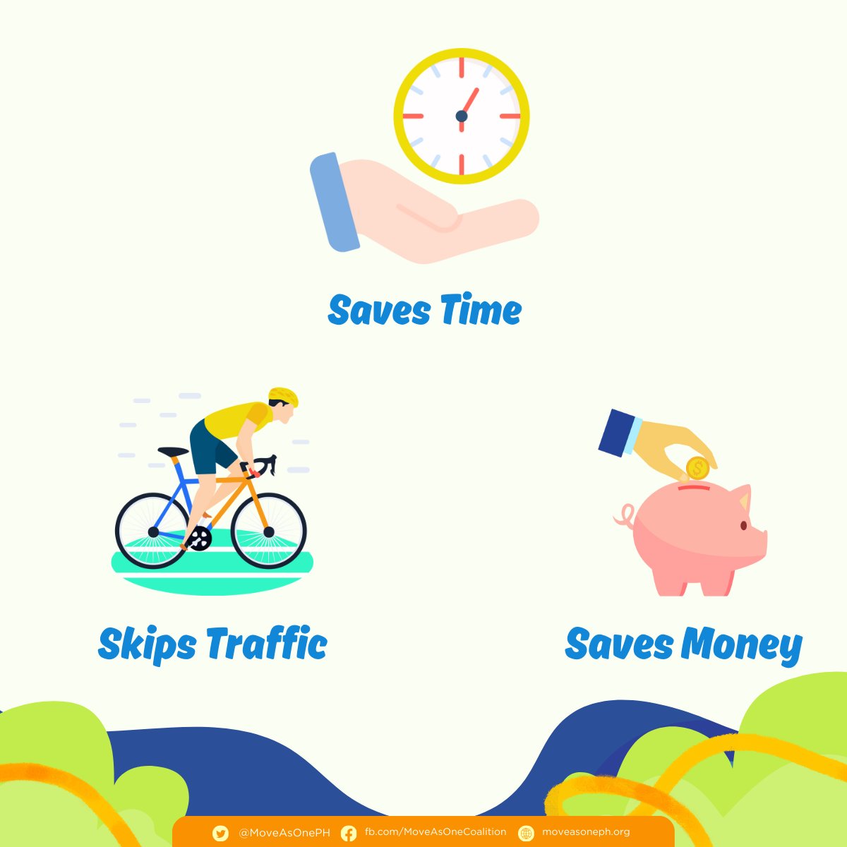 MoveAsOnePH's tweet image. Why do people bike? 🚴‍♂️ Para makatipid. Para makaiwas sa traffic. Para mas mabilis makarating.

Real stories. Real reasons. Real benefits.

Ikaw — bakit ka nagbibisikleta? One word lang. Share below. 👇