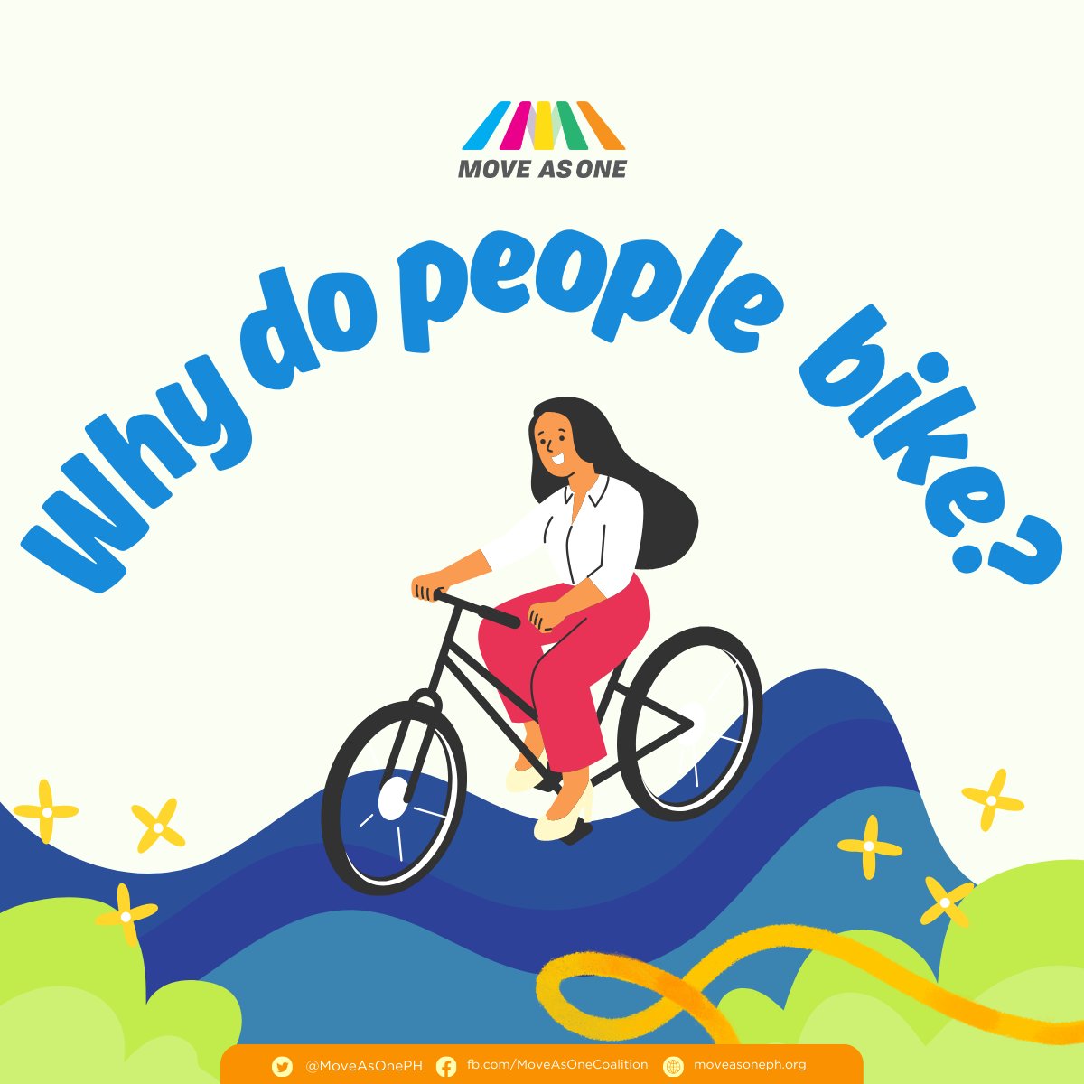 MoveAsOnePH's tweet image. Why do people bike? 🚴‍♂️ Para makatipid. Para makaiwas sa traffic. Para mas mabilis makarating.

Real stories. Real reasons. Real benefits.

Ikaw — bakit ka nagbibisikleta? One word lang. Share below. 👇
