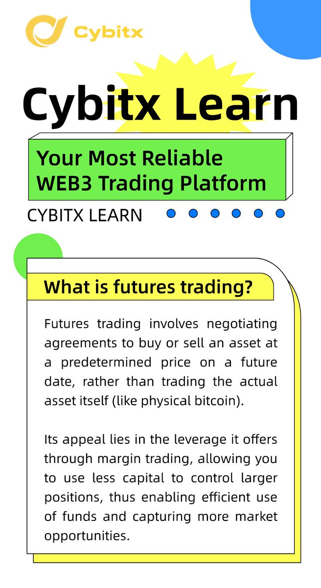 cybitx_com's tweet image. 🚀【Cybitx Academy】What is Contract Trading? 🤔 
Simply put, it&apos;s not buying and selling physical goods, but rather trading a &quot;contract for the future&quot; 👇

#Cybitx #ContractTrading #Web3