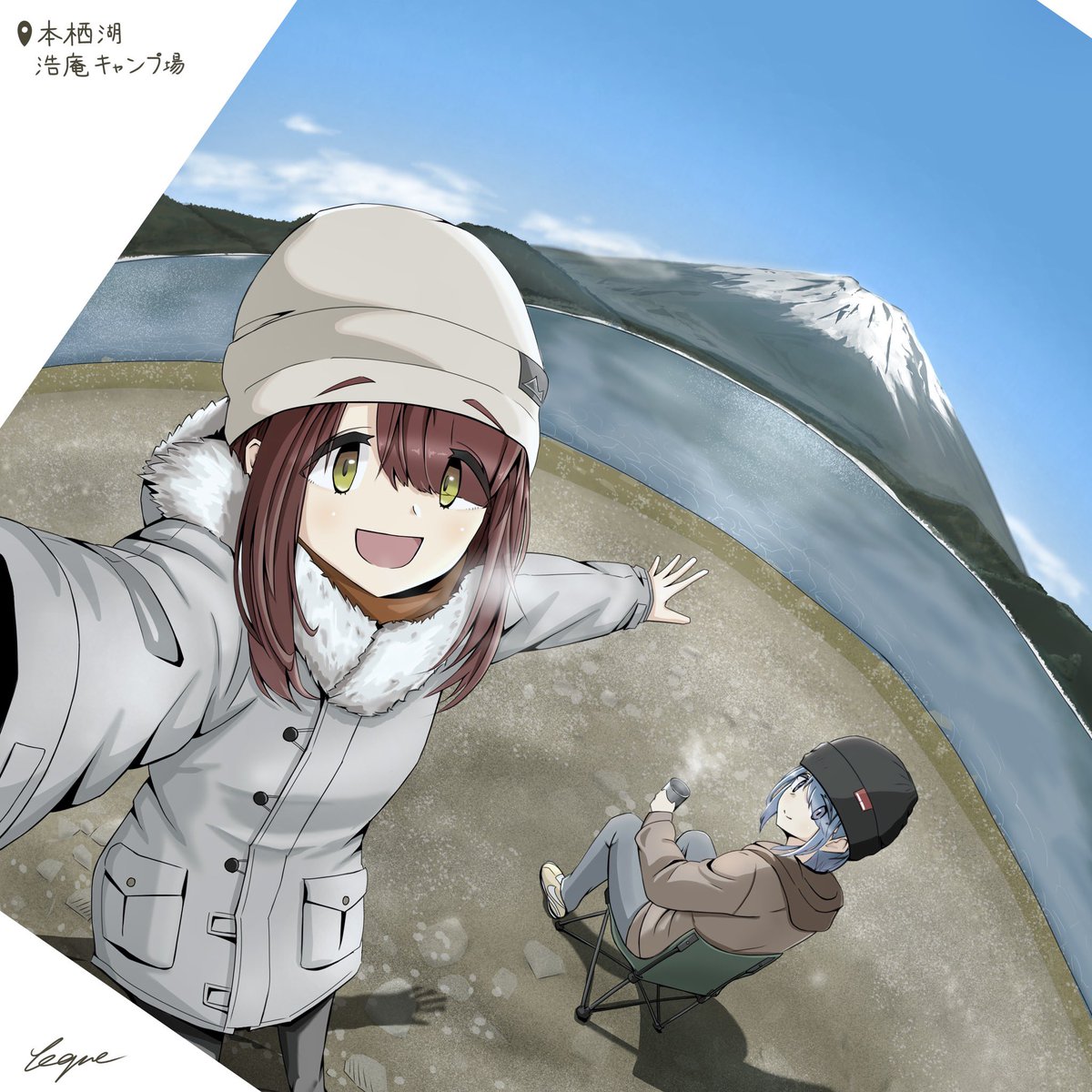 medakatsudon's tweet image. ちょっと早いけどお絵描き練習3ヶ月目おわり！
ゆるキャン18巻に影響されてリンちゃんと綾ちゃんを描きましたー