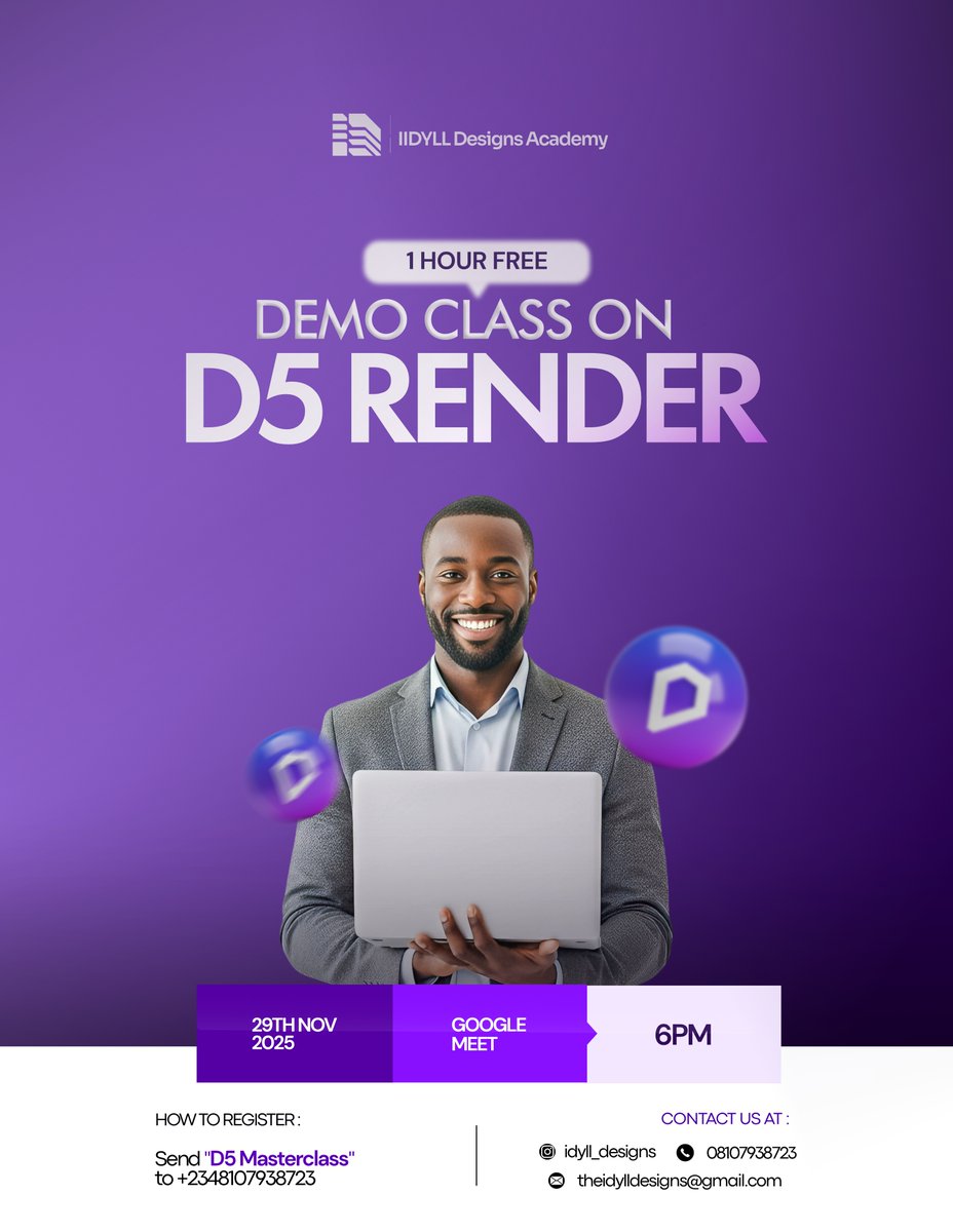 No knowledge will be a waste!

Join the FREE 3D training by IDYL Designs holding on Saturday

Fill the form below to secure your spot
Form : docs.google.com/forms/d/e/1FAI…