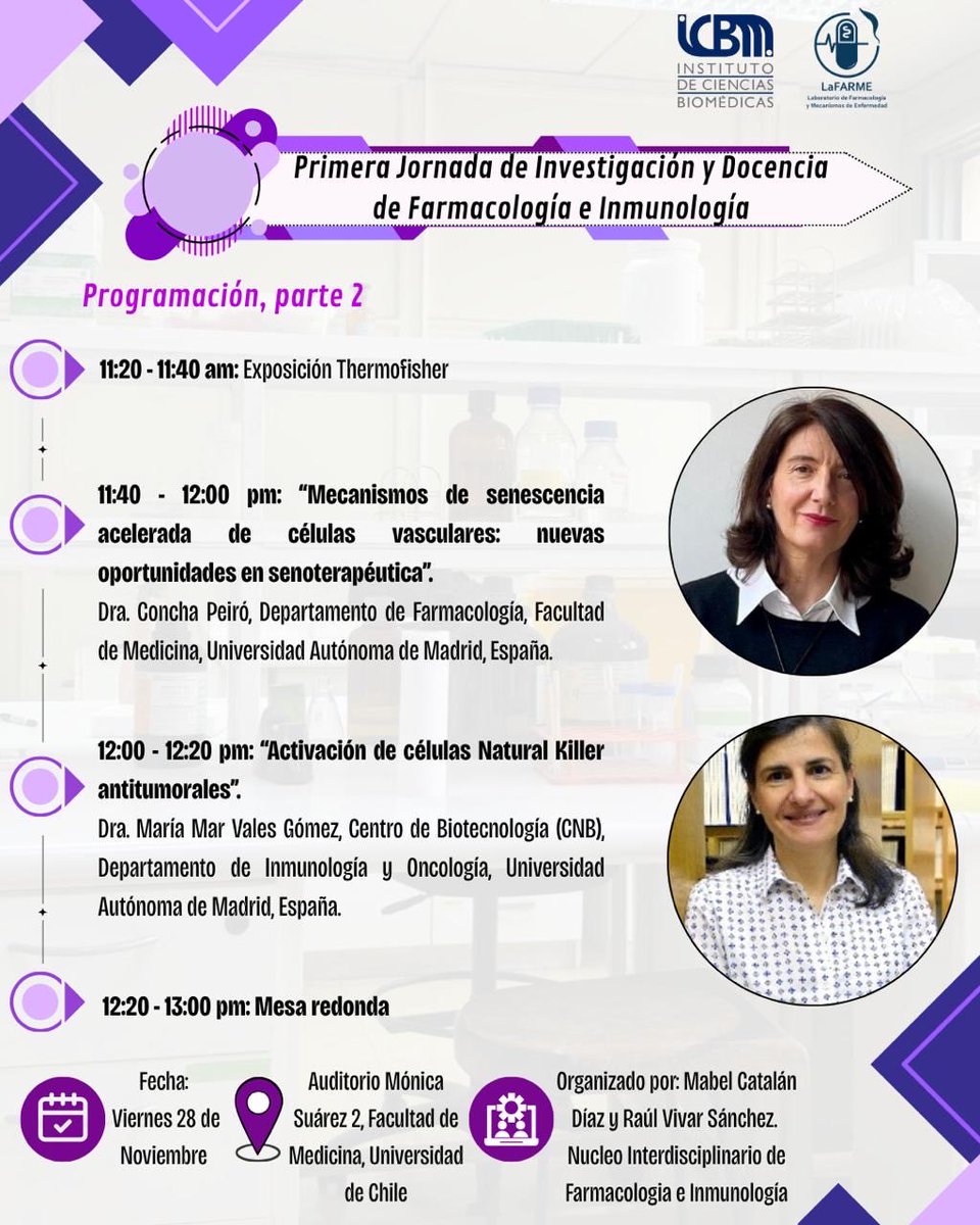 Primera jornada de investigación y docencia de nuestro núcleo interdisciplinario en farmacología e inmunología!!! Los invitamos!!!
<a href="/ICBM_UChile/">ICBM</a> <a href="/MedicinaUChile/">Facultad de Medicina</a>