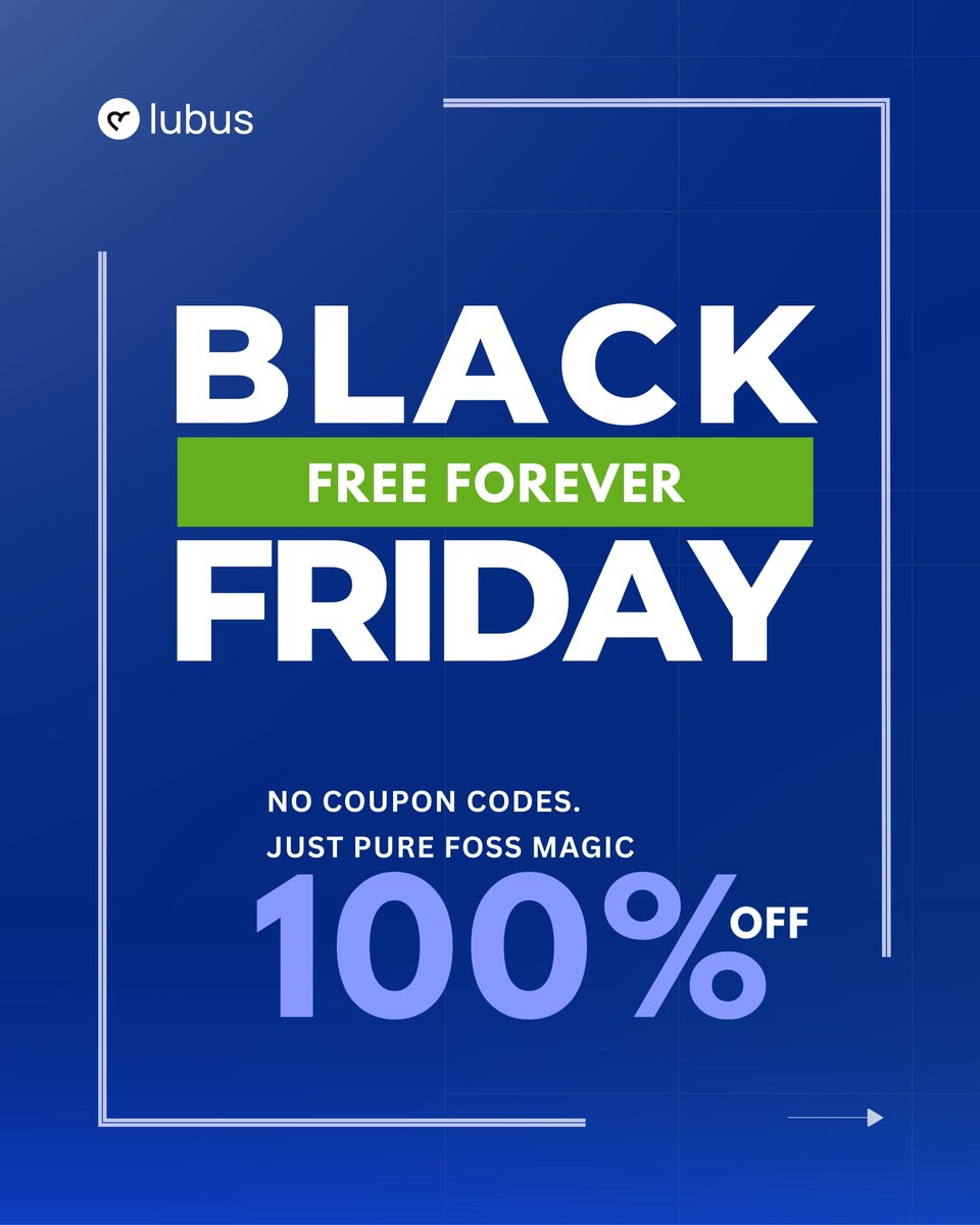 lubusIN's tweet image. Why chase discounts when you can have it all for FREE?
Dive into our open-source goodness 100% OFF, forever 
👇✨ 
#BlackFriday #OpenSource