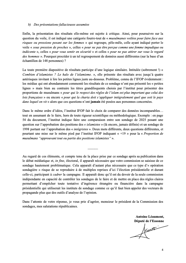 La semaine dernière, l'IFOP a publié un sondage aux relents islamophobes. 

Ce sondage pose de nombreuses questions sur sa méthodologie, sur son financement, ou encore sur la présentation des résultats par l'IFOP.

Je saisis aujourd'hui la Commission des sondages à ce sujet.