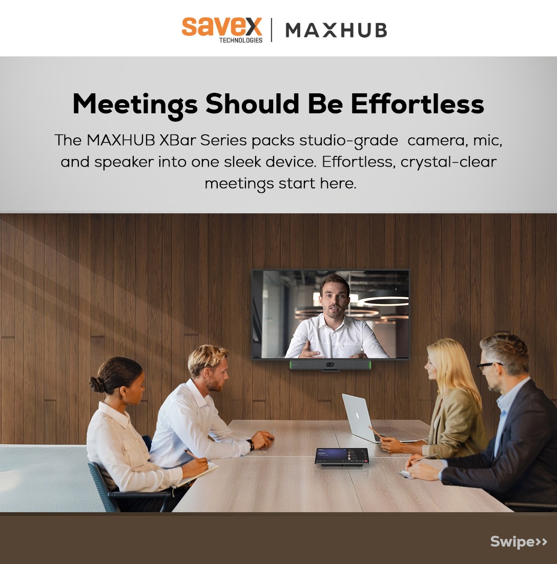 SavexTechnology's tweet image. Get studio-grade performance effortlessly. This sleek device combines camera, mic, and speaker, powered by intelligent features designed for the modern meeting.

#MAXHUBXBar #AISolutions #UnifiedCommunications #ProfessionalAudio #MeetingTech #Maxhub