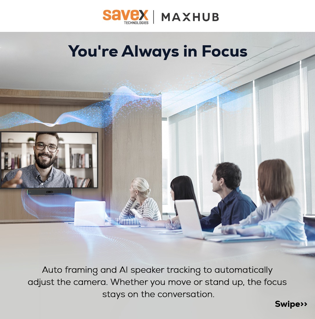 SavexTechnology's tweet image. Get studio-grade performance effortlessly. This sleek device combines camera, mic, and speaker, powered by intelligent features designed for the modern meeting.

#MAXHUBXBar #AISolutions #UnifiedCommunications #ProfessionalAudio #MeetingTech #Maxhub