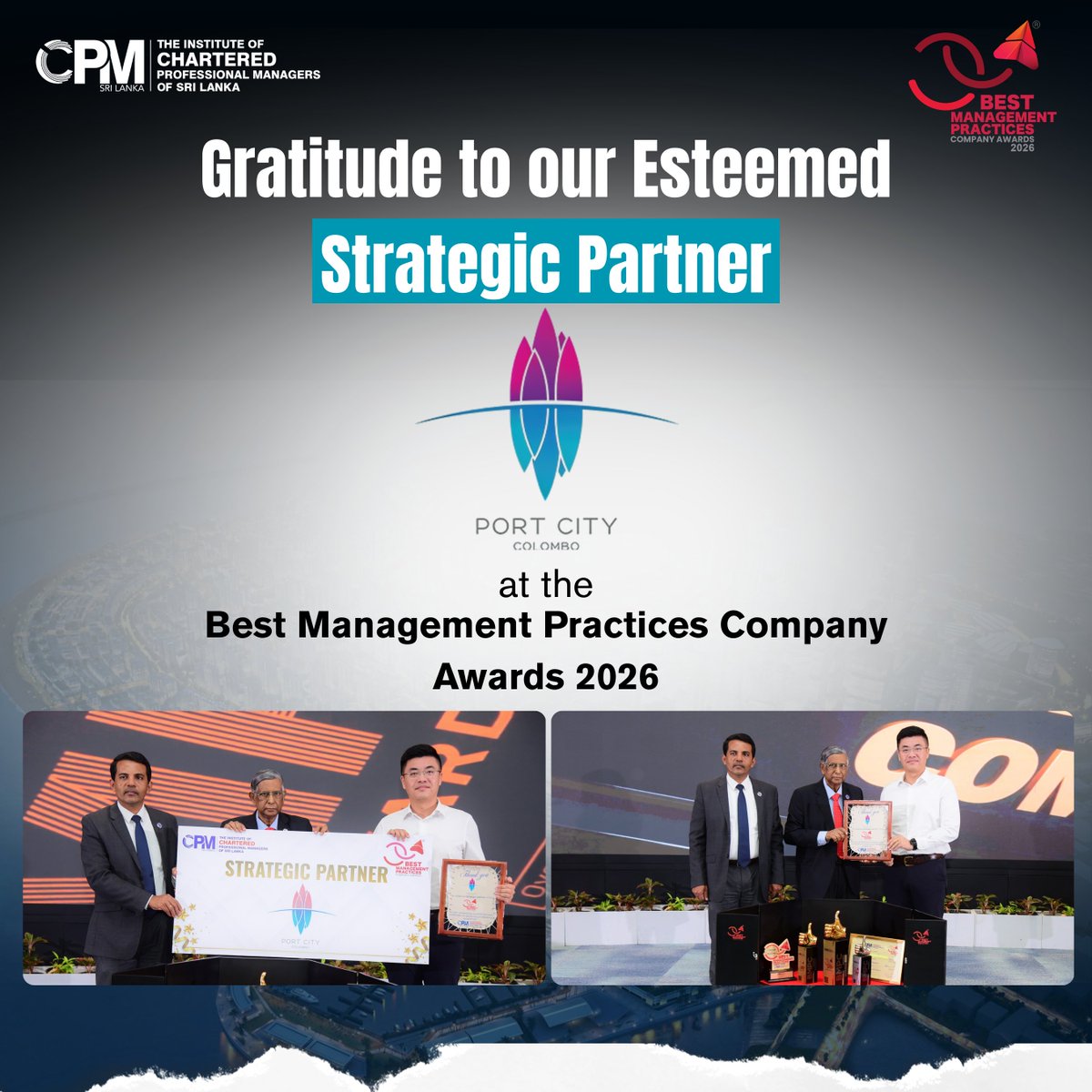 💐A heartfelt thank you to our esteemed Strategic Partner, Port City Colombo, for their support for the BMPC Awards 2026!✨

We deeply value your commitment and look forward to another impactful journey together!🌟

#BMPC2026 #PortCityColombo #CPMSriLanka #StrategicPartner