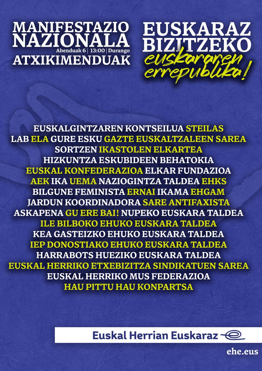 Eragile ugari batu dira abenduaren 6ko manifestaziora. Mila esker zuen babes eta elkartasunagatik!☺️

Guztiok elkarrekin, ozen adieraziko dugu euskaraz bizi nahi dugula✊