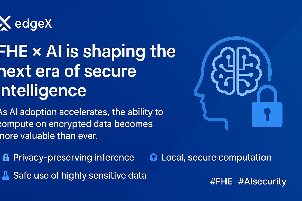 crypto777_fx's tweet image. 1/
🔐 FHE (Fully Homomorphic Encryption) × AI is shaping the next era of secure intelligence.
As AI adoption accelerates, the ability to compute on encrypted data becomes more valuable than ever.
@edgeX_exchange #FHE #AIsecurity #PrivacyTech