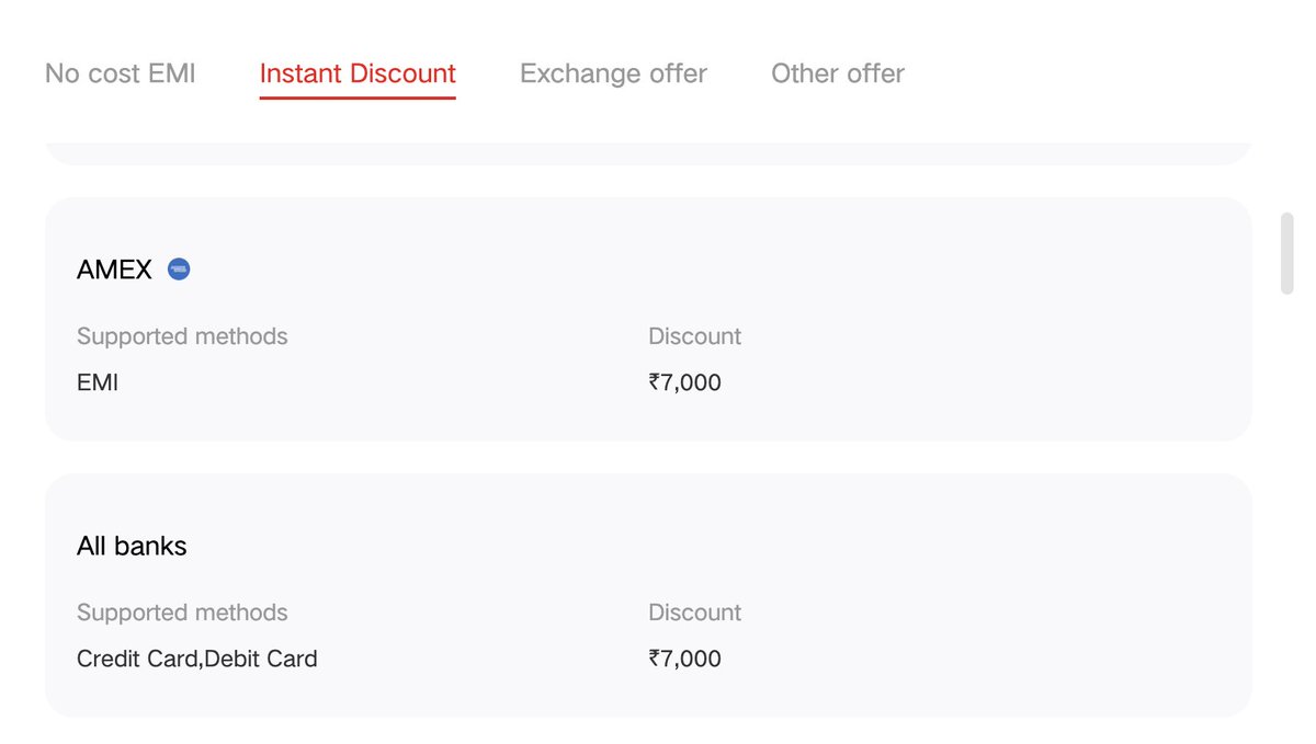 abhishek's tweet image. iQOO 15 offers a ₹7000 bank discount; its product page states it&apos;s available with all banks&apos; credit and debit cards. 

However, it also mentions that the discount applies only to EMI for most credit cards. 

Ye sab kya confusion hai?