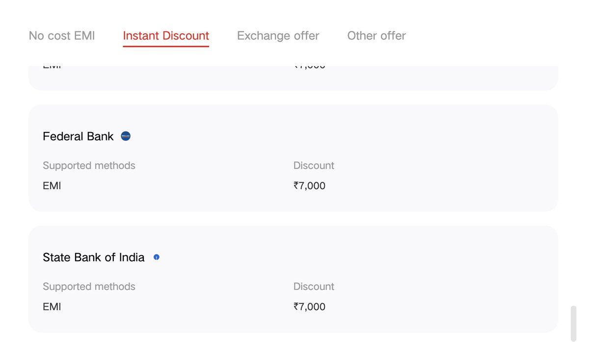 abhishek's tweet image. iQOO 15 offers a ₹7000 bank discount; its product page states it&apos;s available with all banks&apos; credit and debit cards. 

However, it also mentions that the discount applies only to EMI for most credit cards. 

Ye sab kya confusion hai?