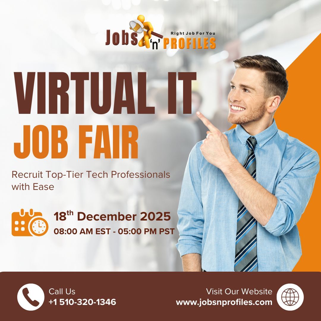 jobsnprofiles's tweet image. 🚀 Virtual IT Job Fair — Dec 18th 2025 
Hire top US IT talent online — fast, easy &amp;amp; efficient. 
 
👉 Register: jobsnprofiles.com 
📞 +1 510-320-1346 

#ITJobFair #HiringEvent #TechRecruitment #JobsnProfiles