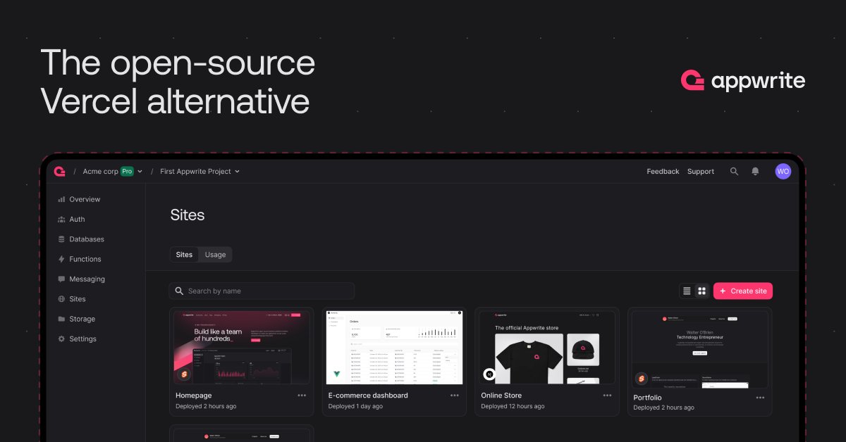 eldadfux's tweet image. Developers have been looking for a serious alternative to Vercel - and it shows.

Many services out there claim to be a Vercel alternative, but in reality let you handle setting VMs and lack most of what makes Vercel great.

We designed Appwrite Sites to include everything you…