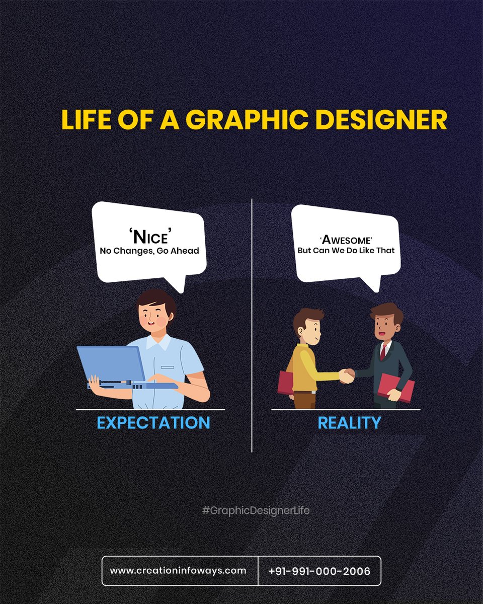 cinfoways's tweet image. Every graphic designer ever: 😭🎨 | If you know, you know. 💀

Expectation: “Nice, no changes!” 😇
Reality: “Awesome… but can we do it like that?” 
.
.
.
.
#graphicdesignerlife #designerproblems #clientexpectationsvsreality #designhumor #memelife #creativelife #designstruggles