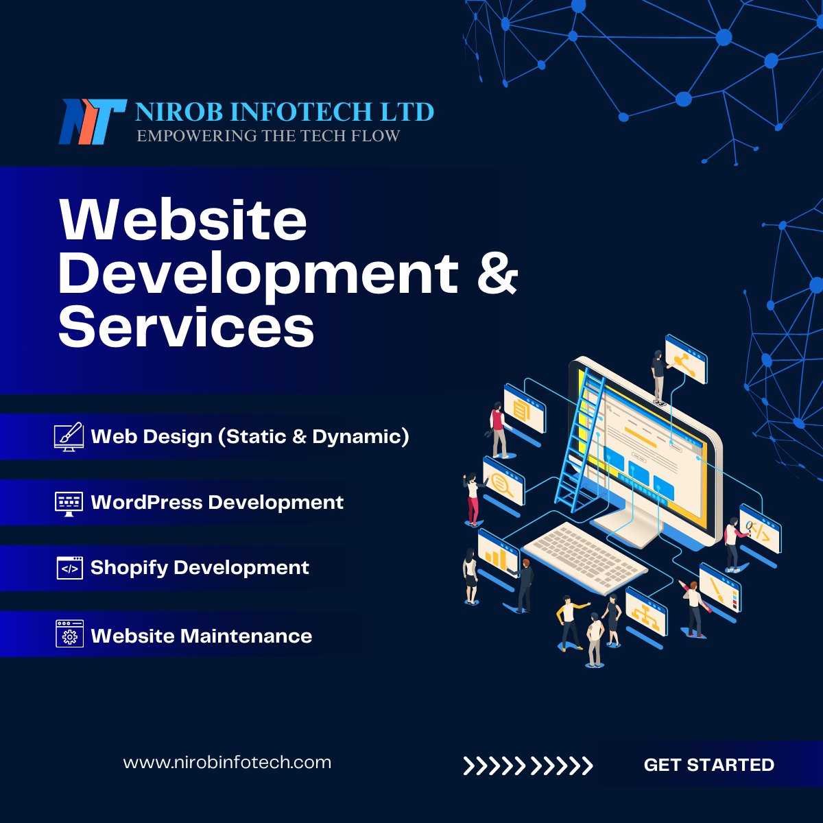 Nirob_InfoTech's tweet image. NIROB INFOTECH LTD builds your digital presence with stunning, user-friendly websites tailored to your exact business needs. We handle everything from design to long-term suppo
#BlockchainSolutions #DAppDevelopment #SmartContracts #NFTPlatform #Tokenization #Web3 #NIROBINFOTECH