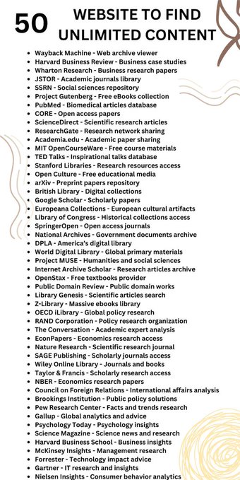 Rainmaker1973's tweet image. 50 websites to find unlimited content