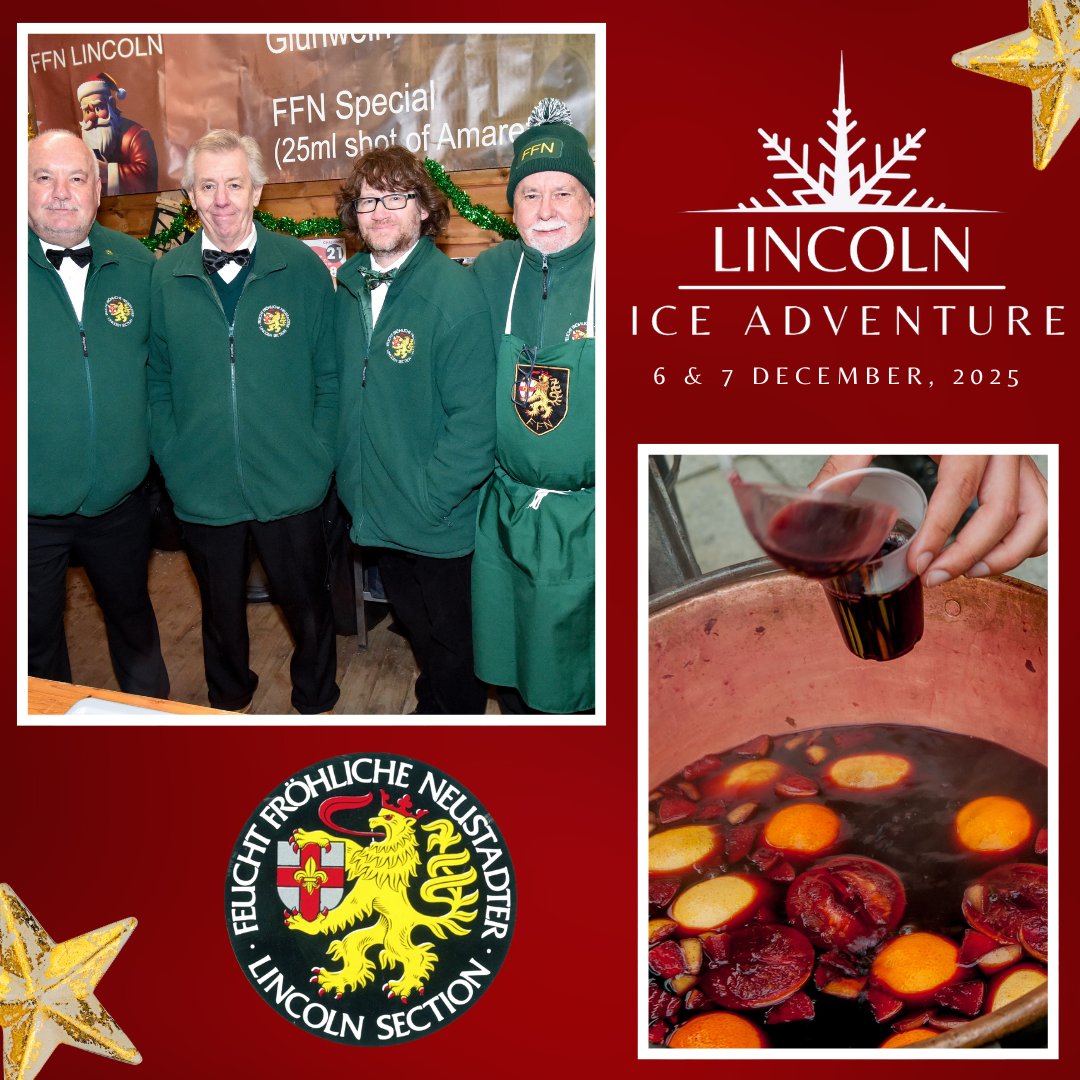 F.F.N. Lincoln Section are excited to serve up their delicious Glühwein (mulled wine) and other hot drinks at this year's Lincoln Ice Adventure 🍷 You can find them in Castle Square on 6 and 7 December from 10am.