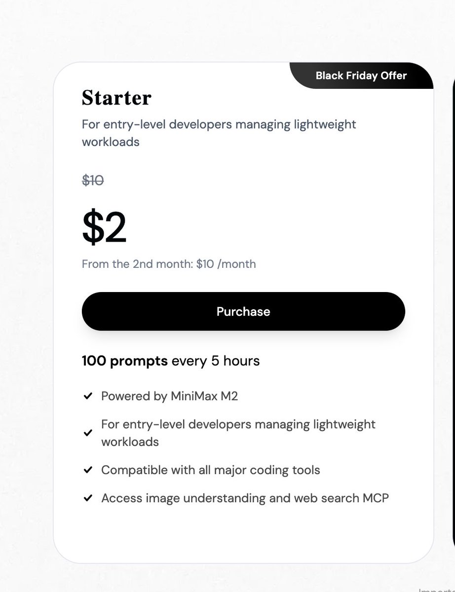0xSero's tweet image. I recommend trying this out: platform.minimax.io/subscribe/codi… 

Works in Claude Code, very smart, 200k context, great at python and ts, follows instructions well. 

I have been using it to pad my usage, these AI bills are getting ridiculous
