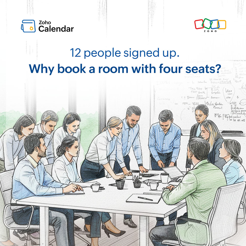 ZohoCalendar's tweet image. Every office has that meeting: you expect three, whole department shows up. No one confirmed, so you’re squeezing into corners and grabbing chairs.

With Zoho Calendar RSVP, you can:
📍 See who’s coming
📍 Book the right room
📍 Avoid crowding

Plan smart. Sit comfortably. 🪑✨