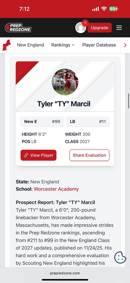 Thank you <a href="/PRZNewEngland/">Prep Redzone New England</a> and <a href="/ScoutingNE/">Coach Silva</a> honored to be ranked #11 at LB and #99 overall in the class of 27 in all of NE. 
<a href="/BandytheCoach/">Jeremy Bandy</a> <a href="/WAfootball1834/">Worcester Academy Football</a> <a href="/sixstarfootball/">Six Star Football | PLUS+</a> <a href="/CoachPot_/">Brandon Potvin</a> <a href="/mikegregs57/">Michael Gregoire</a> <a href="/NewOutlawz/">New England Outlawz 7v7</a> <a href="/NE6FB_Recruits/">NE-Recruits</a>