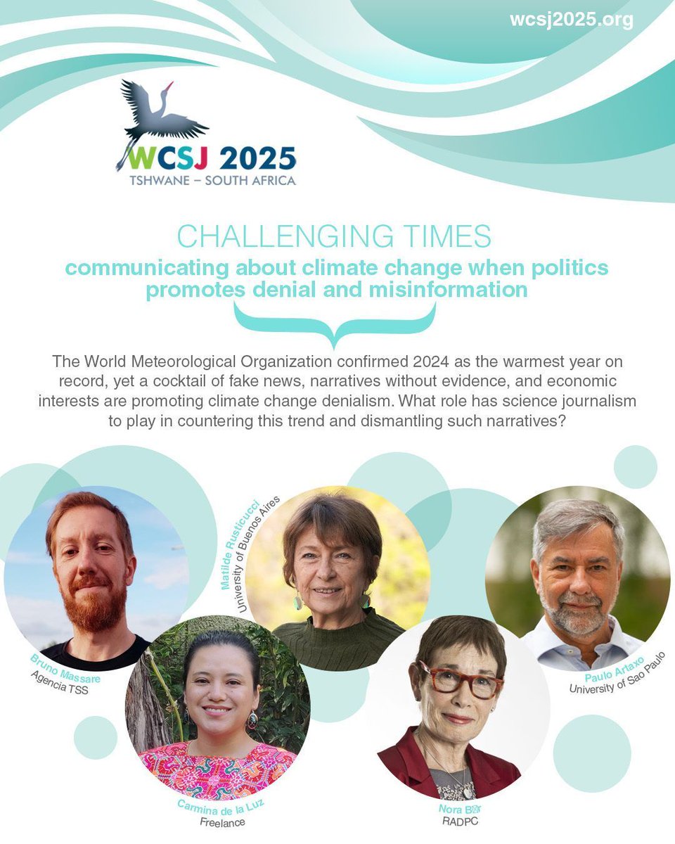 Nuestros asociados <a href="/bmassare/">Bruno Massare</a> y <a href="/norabar/">Nora Bär</a> participarán de una sesión acerca de cómo comunicar el cambio climático en entornos que desinforman.

Será en el marco de la Conferencia Mundial de Periodismo Científico de Sudáfrica que arranca la semana próxima:  <a href="/wcsj2025/">WCSJ2025</a> @wfsj