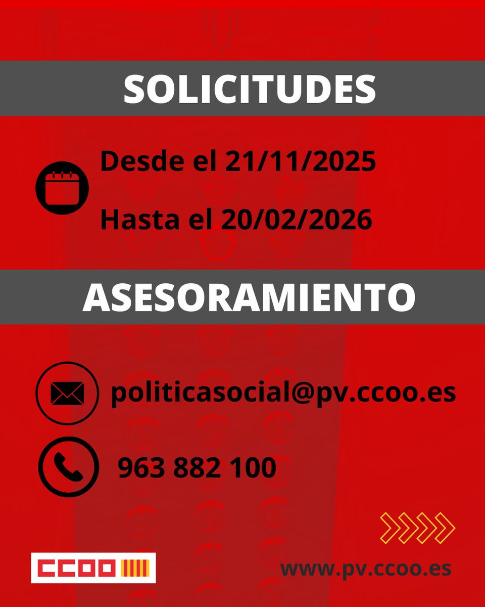 ccoopv's tweet photo. #CCOOPVInforma
📣AYUDAS para reparar o cambiar ASCENSORES dañados por la dana (personas con discapacidad (movilidad reducida) o dependencia II y III )
📆 Hasta el 20 de febrero de 2026
🔗 https://t.co/UBMJQi10Jg
📧 politicasocial@pv.ccoo.es
📲 963 882 100 https://t.co/cpc4NOEBBN