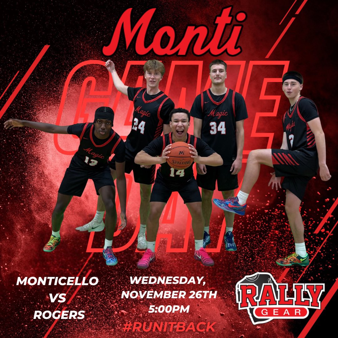 ‼️🏀GAME DAY🏀‼️

🆚 Rogers
📍Monticello High School
⏰ 9th 3PM | B 3PM | JV 3:30PM | Varsity 5PM
🎟️ gofan.co/event/5046832
📺 fan.hudl.com/_/_/_/organiza…

*Please buy your tickets ahead of time on GoFan! There’s an internet outage which may cause issues purchasing onsite.