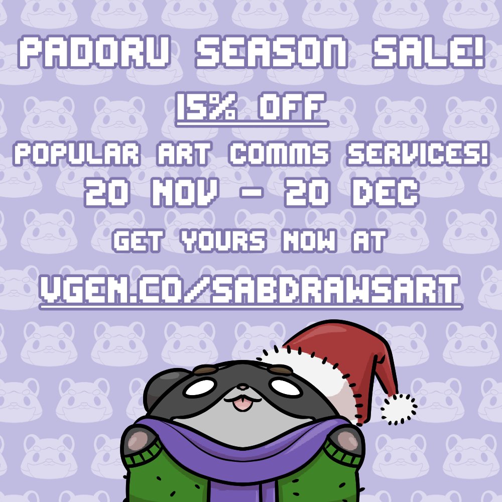 SabDrawsArt's tweet image. A little plug because I am having a

Padoru Season Sale on popular art services over on Vgen!

Do check them out if you are looking for cool digital gifts!

vgen.co/SabDrawsArt

#VGenOpen #VGenComm