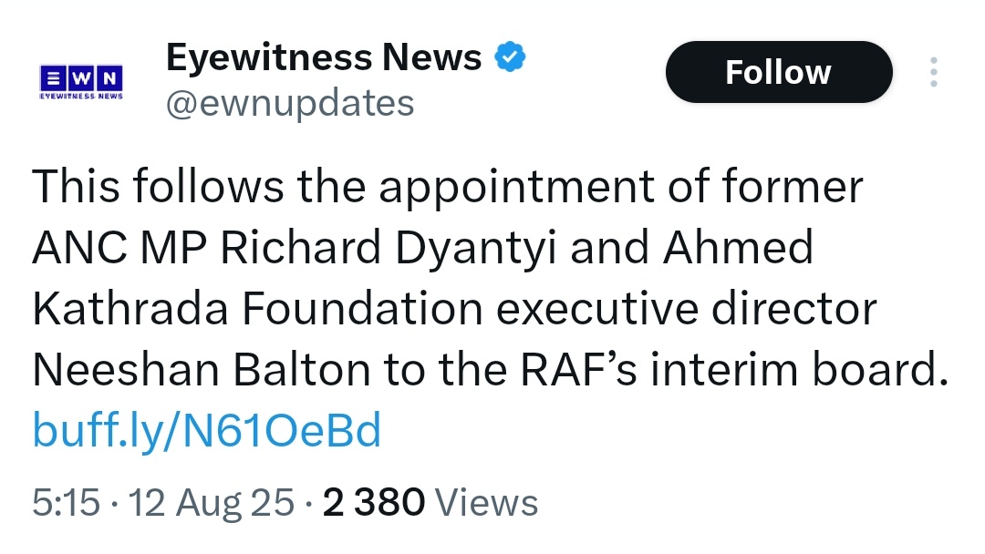 mazwiblose2's tweet image. Let&apos;s connect the DOTS.

Richard Dyantyi, a former MP of the ANC who lost a conference in the Western Cape, was appointed as a board member of the Road Accident Fund.

Exactly 2 Months later after his appointment, he is appointed in the ANC as a fund raiser of the Western Cape.…