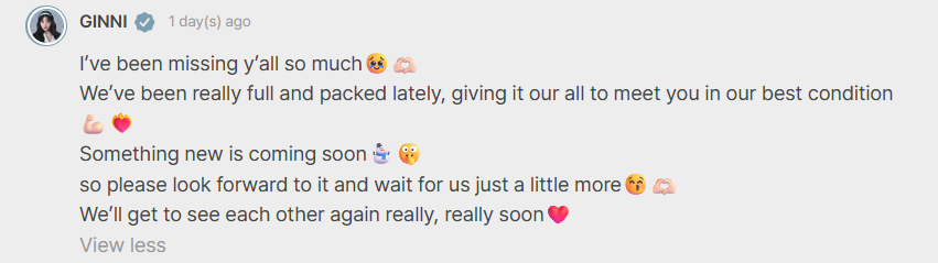 #GINNI assures fans on B.STAGE that good news are coming soon 💙

#SMORZ #ALWAYS_SOME_MORE