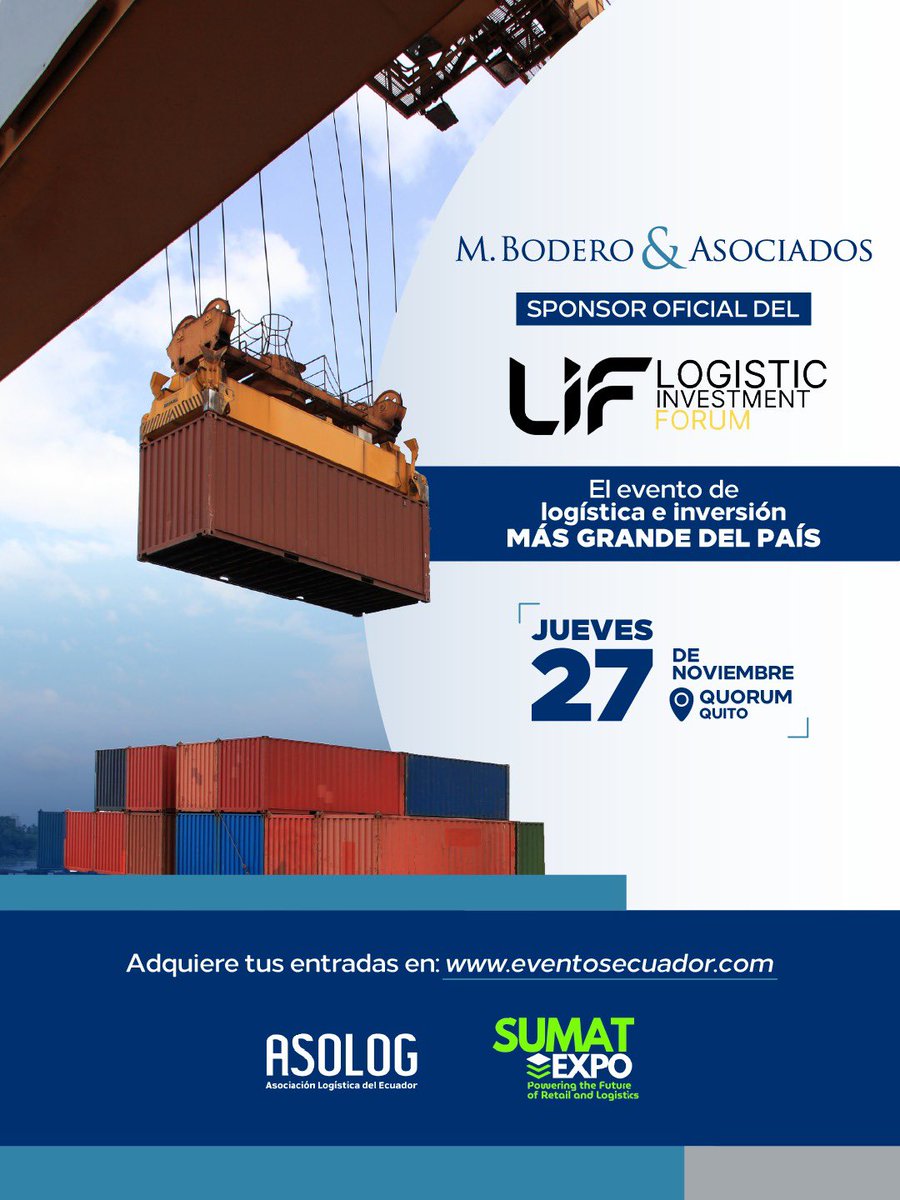 📢 Nos enorgullece ser sponsors del LIF – Logistic &amp; Investment Forum 2025, un evento organizado por <a href="/AsologEcuador/">ASOLOG</a>, que reunirá a líderes, inversionistas y expertos del ecosistema logístico y de inversión para impulsar el desarrollo estratégico del sector en Ecuador. 🇪🇨