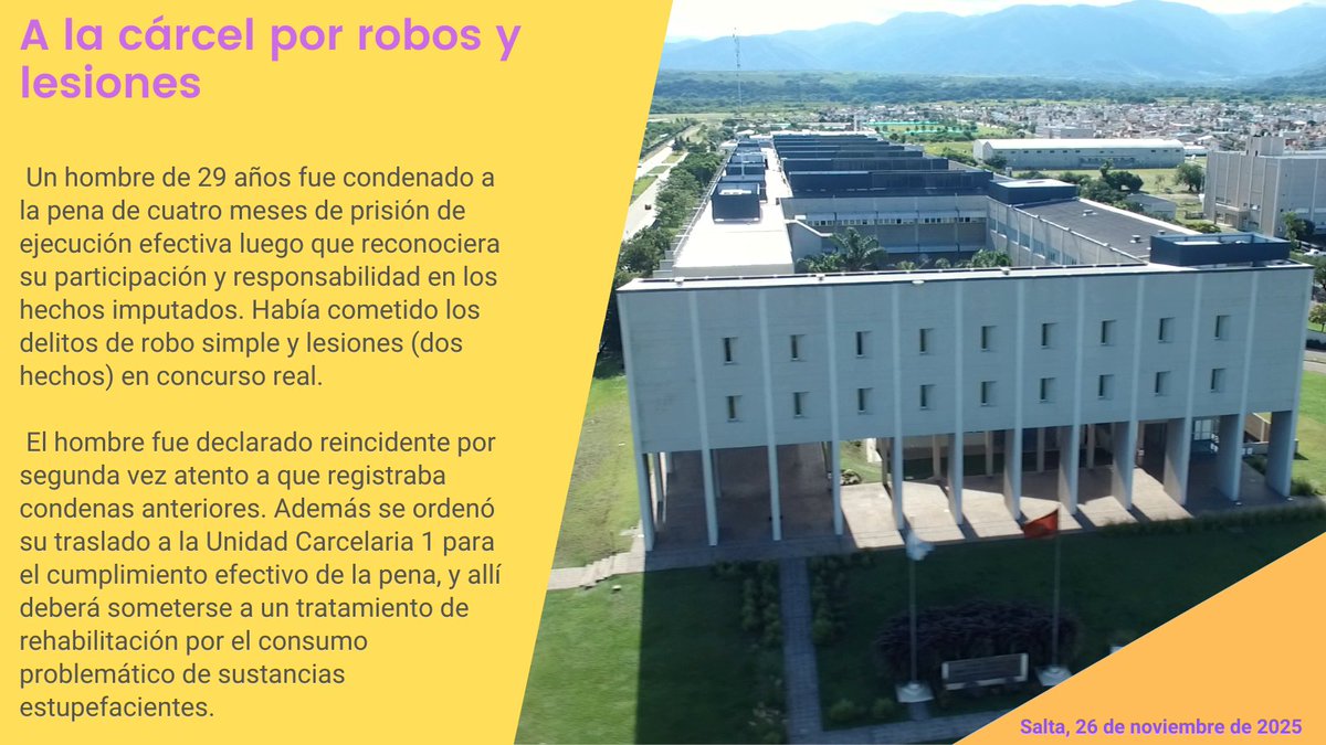 Reincidente irá a la cárcel una vez más tras haber cometido robos y lesiones #Salta #Justicia  justiciasalta.gov.ar/es/prensa-deta… a través de <a href="/prensaju/">Poder Judicial Salta</a>