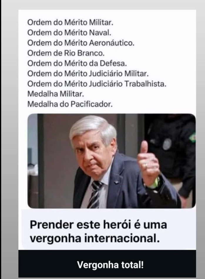 juliovschneider's tweet image. 🇧🇷 Arresting a man who earned all these honors is an international disgrace. Alexandre de Moraes has crossed every line of justice by imprisoning a national hero — someone decorated across every branch of the Armed Forces, diplomacy, and the judiciary. This is not the act of a…