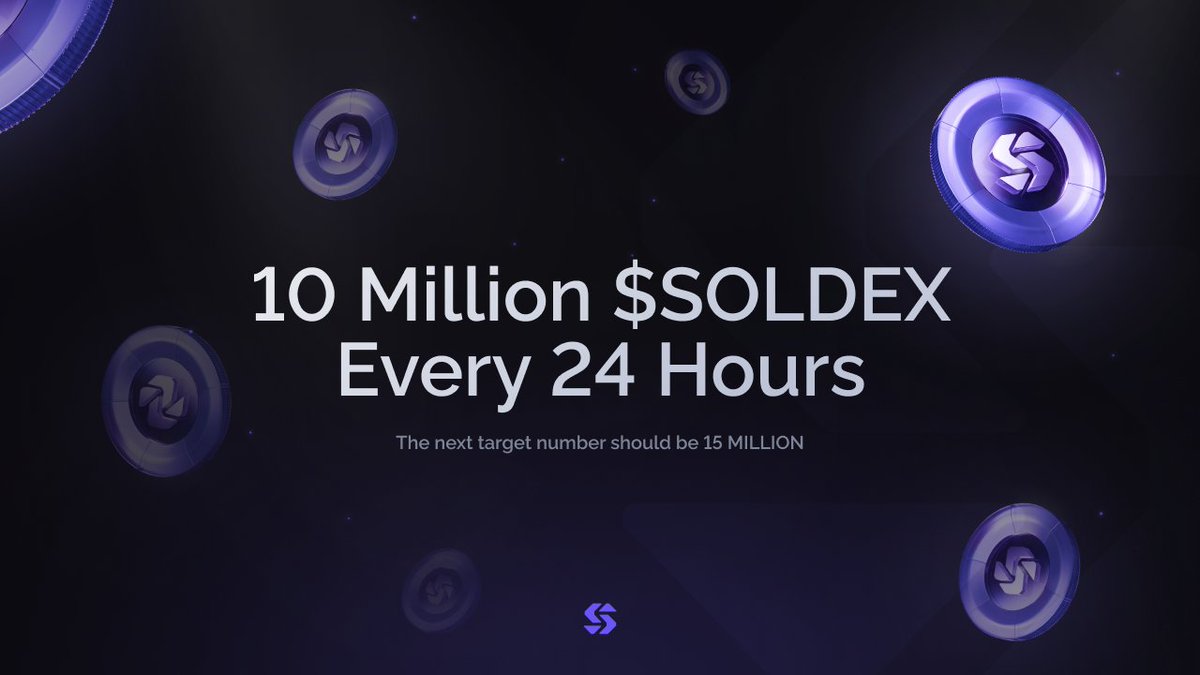 📊 Every 24 hours, more than 10 million $SOLDEX.

Our token continues its momentum, and over 10M tokens are traded daily on <a href="/BitMartExchange/">BitMart</a>.

The next target number should be 15 MILLION. 👀

(although if we include PancakeSwap and Raydium, we are already close to reaching this