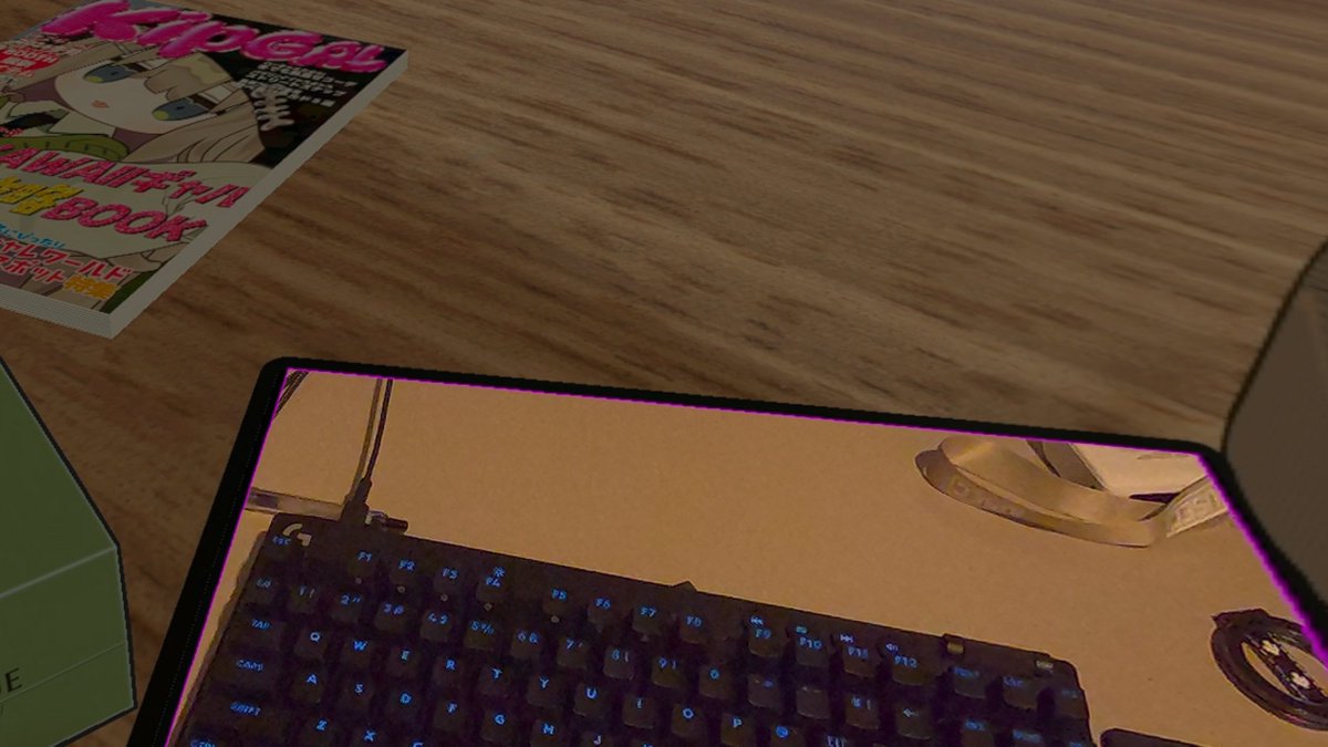 mepu2_vrc's tweet image. virtualdesktopのパススルーが便利すぎるかも
適当にまっピンクを作ってimagepadに読ませるだけで環境出来る