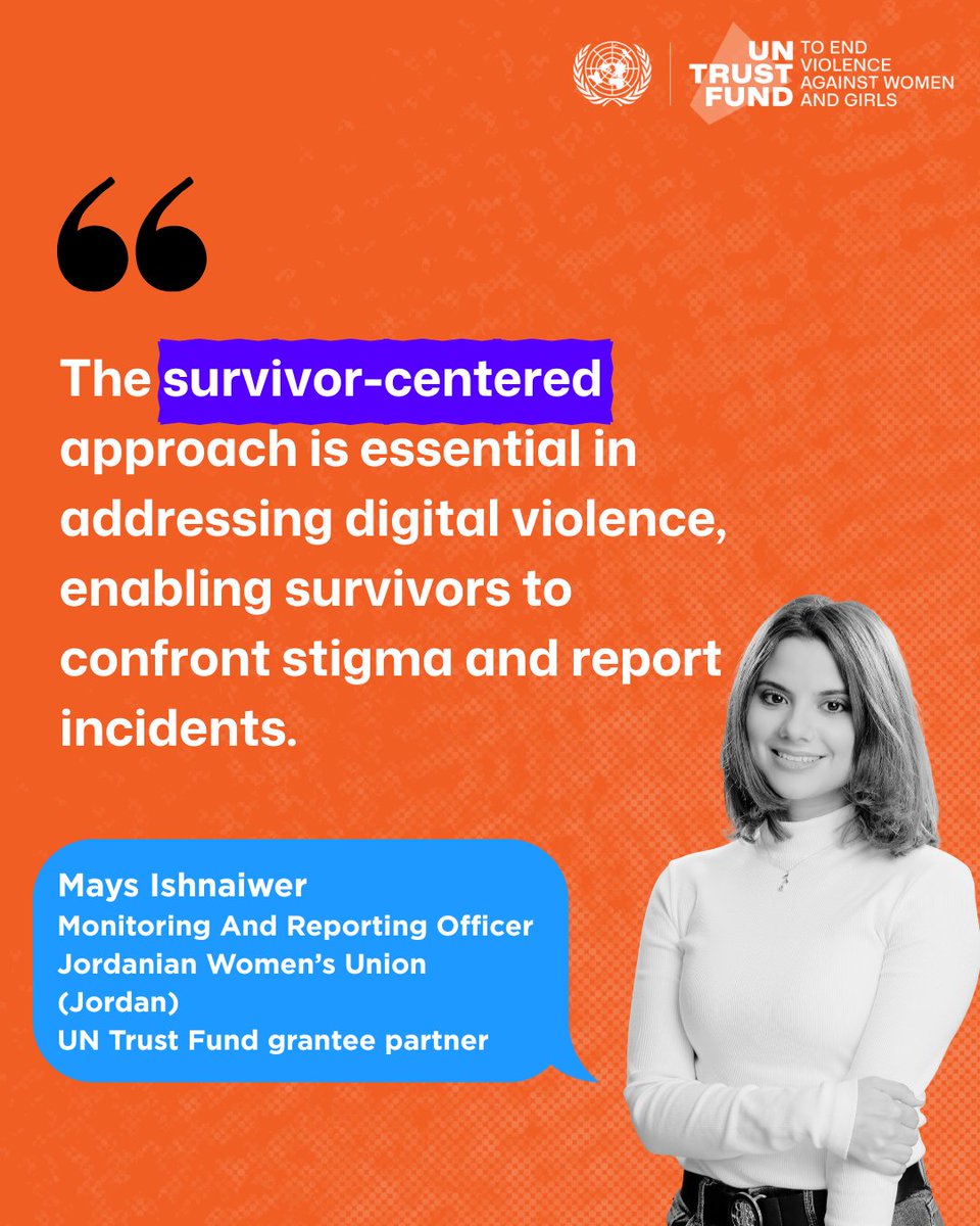 At the <a href="/UN/">United Nations</a> commemoration of the International Day for the Elimination of #VAWG, Mays Ishnaiwer from the Jordanian Women’s Union - a #UNTF partner in #Jordan - made it clear: ending digital #VAWG takes all of us - police, service providers, civil society, and every stakeholder -