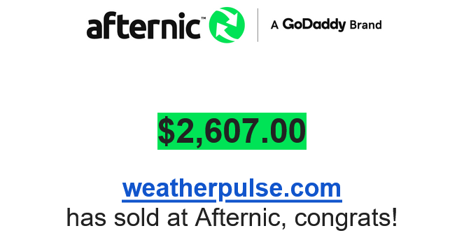 justdropped's tweet image. I just sold WeatherPulse.com for $2,607!  Hold time 9 years.  First offer close to the BIN in 9 years, it was time to let it go!  namebrowse.com/jdnewsletter/d… #Domains #afternic #sidehustle #godaddy #Crypto #domainssold #Blockchain #lakers #DWTS