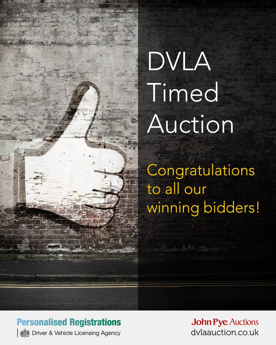 Congratulations to everyone who got their perfect registration! 🤩

More auction info coming soon...! 💻
#MyDVLAReg #MakeItPersonal #DVLAAuction