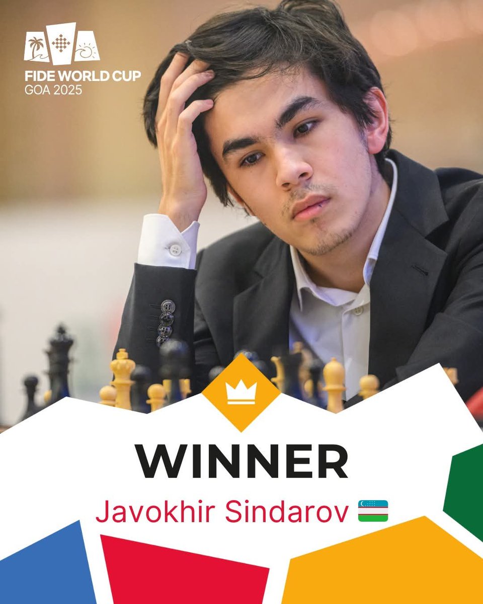 FIDE WORLD CUP Champion🏆

Youngest ever Fide World Cup Champion🇺🇿

📸 <a href="/FIDE_chess/">International Chess Federation</a>