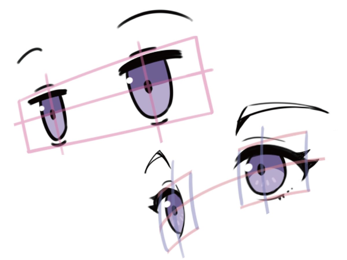 posemaniacs's tweet image. 斜め顔の目を描くと変になってしまうのは、パースが原因かもしれません

円柱を意識して、パースのかかった四角形でアタリを取ると立体感が生まれます。
パースのついたアタリが描けると、瞳やまつ毛などの見え方が考えやすくなります。

目の描き方についての講座はこちら👇
buff.ly/G4xieMJ