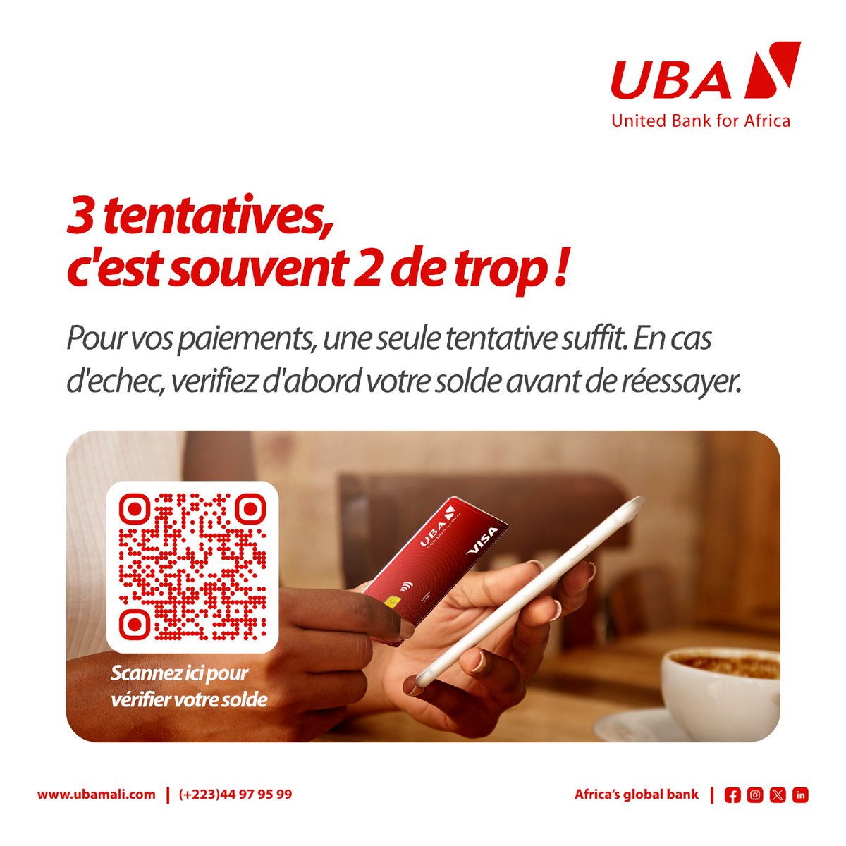 UBA_Mali's tweet image. Pour garantir la sécurité de vos transactions, un e-mail vous est automatiquement envoyé après une tentative échouée. Pensez à vérifier votre solde avant de réessayer.​​ 😉

#ubamali #ExperienceClient #SécuritéClient #CarteUBA #AfricasGlobalBank