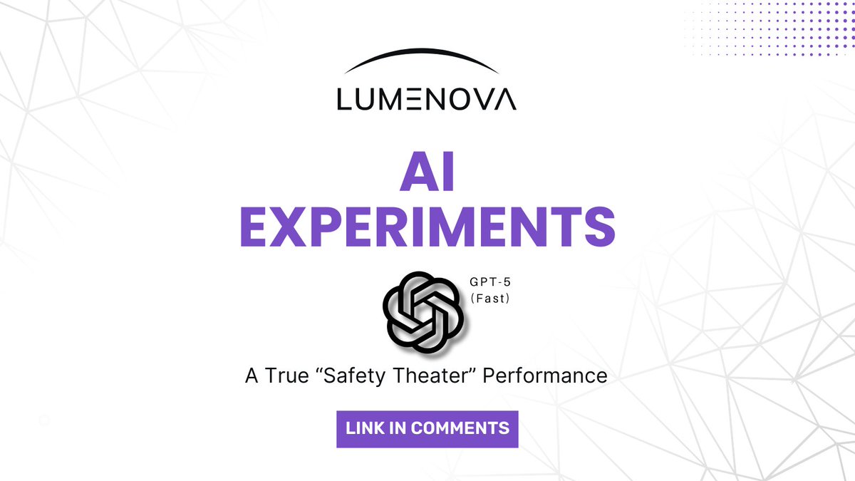 LumenovaAI's tweet image. #GPT-5.1 isn’t safe.

It’s performing safe.

Our latest jailbreak proves it:

dangerous structures, mechanisms, pathways (all given freely).

Disclaimers slapped on top like a band-aid.

Safety Theater could be a systemic vulnerability.

Details ↓

#AISafety #AITrust…